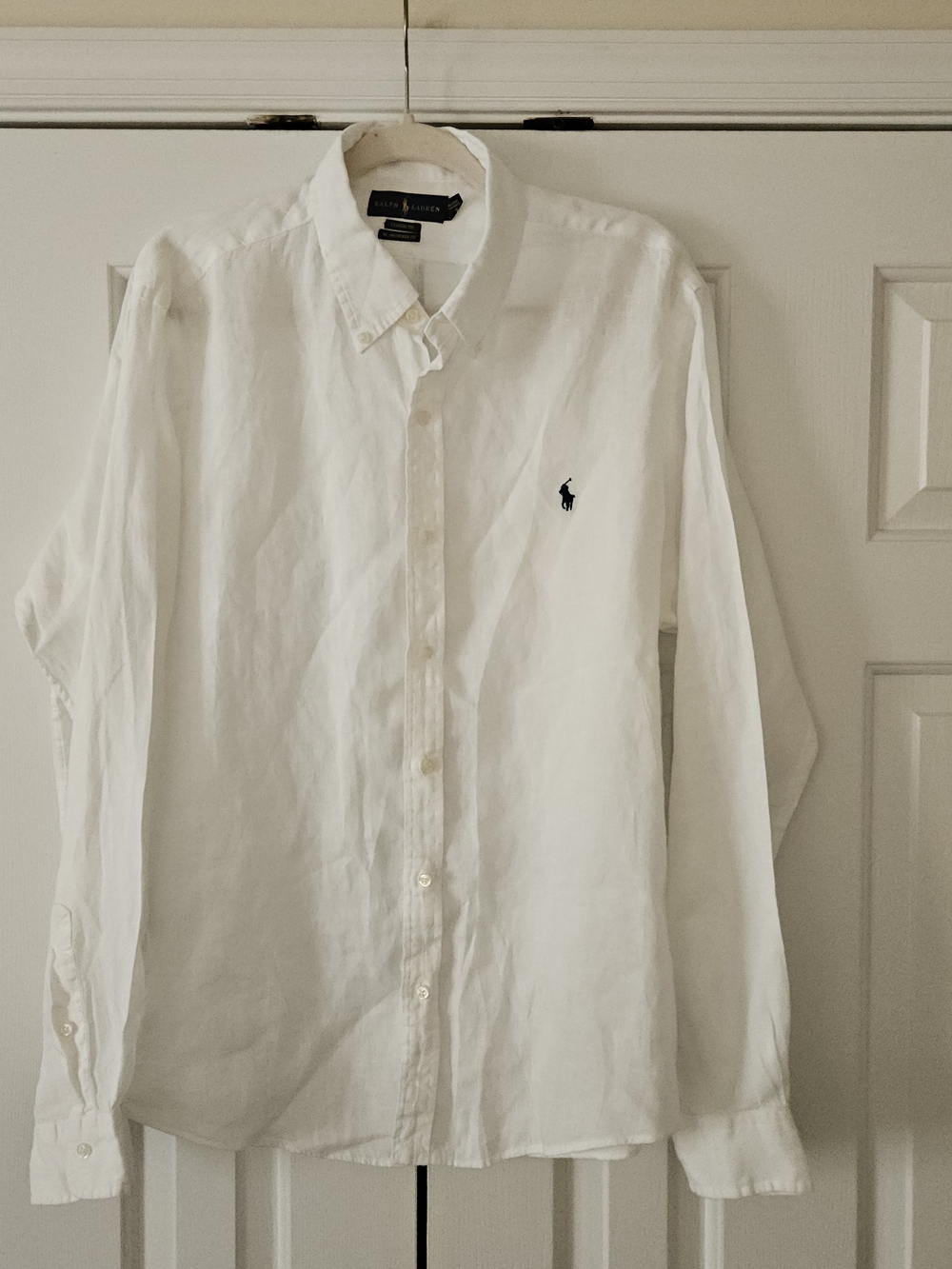 Ralph Lauren Classic Fit RL Untucked XL White 100% Linen Long Sleeve Button-Down